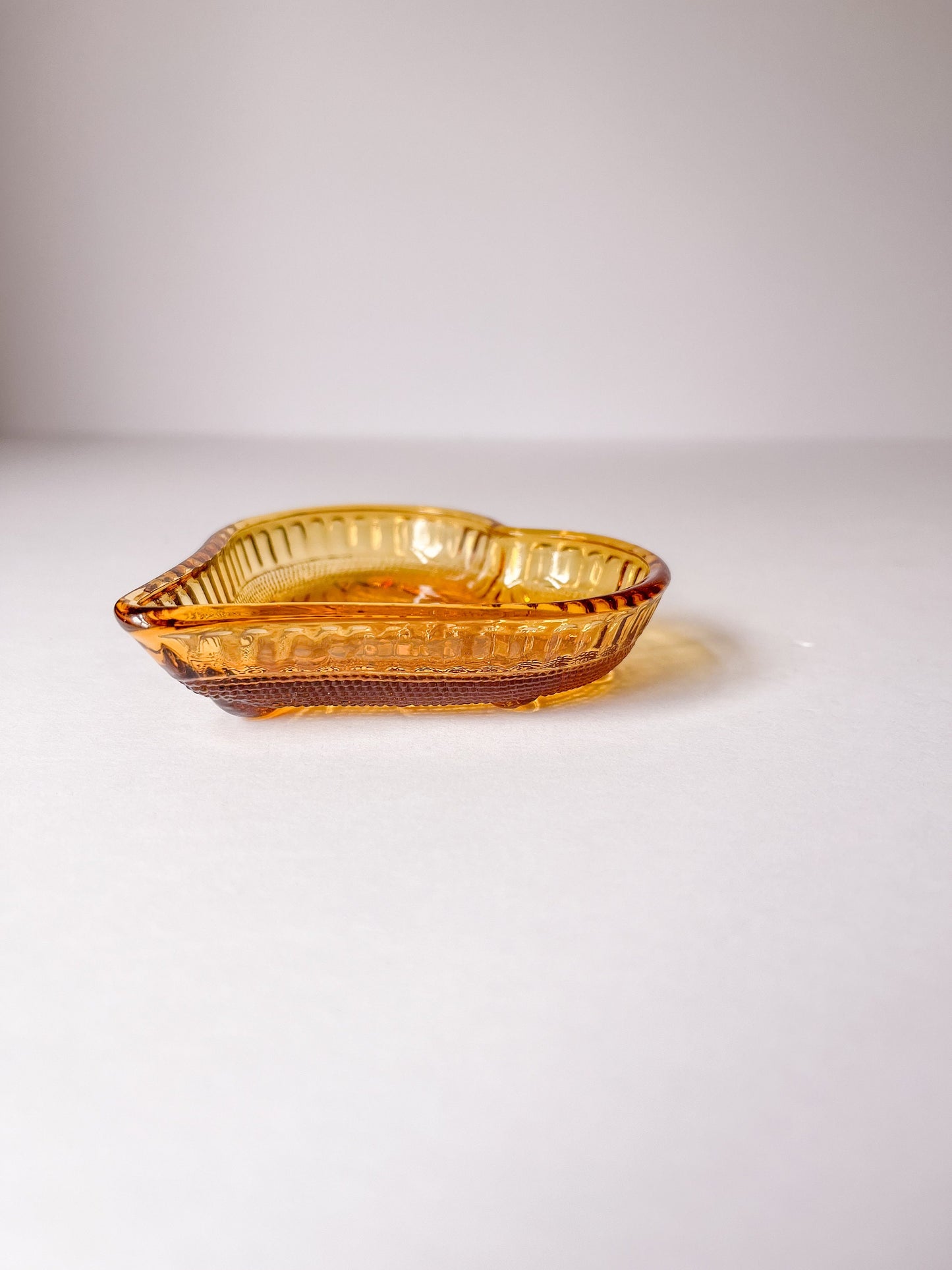 Vintage Amber Glass Heart Trinket Dish