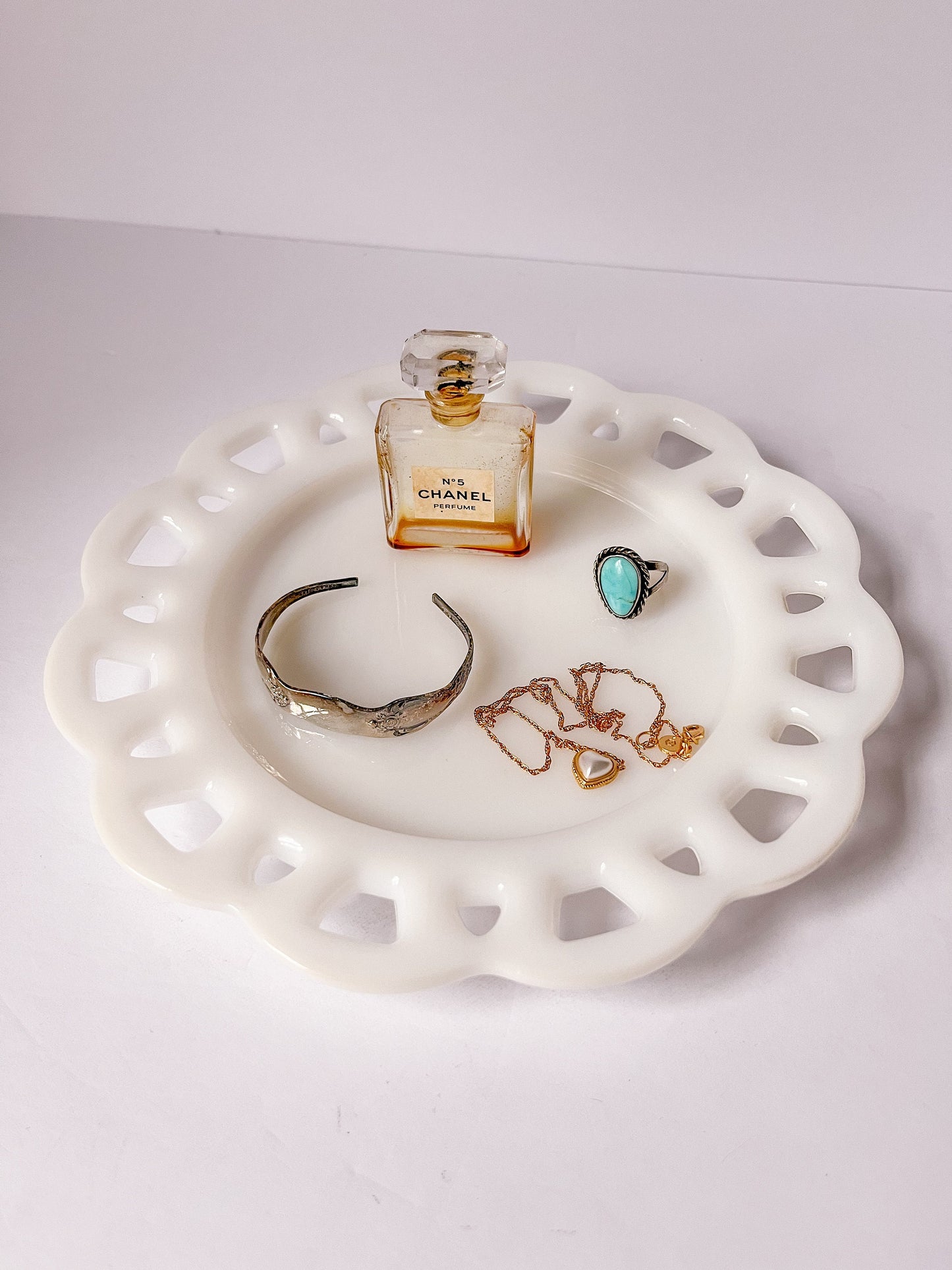 Vintage Milk Glass Jewelry Tray