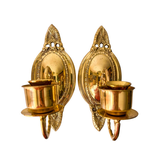 Pair of Vintage Brass Candleholder Sconces