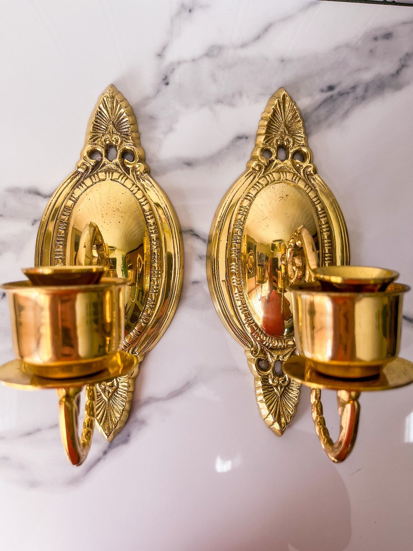 Pair of Vintage Brass Candleholder Sconces