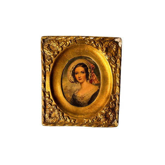 Antique Miniature Portrait in Gold Plaster Frame