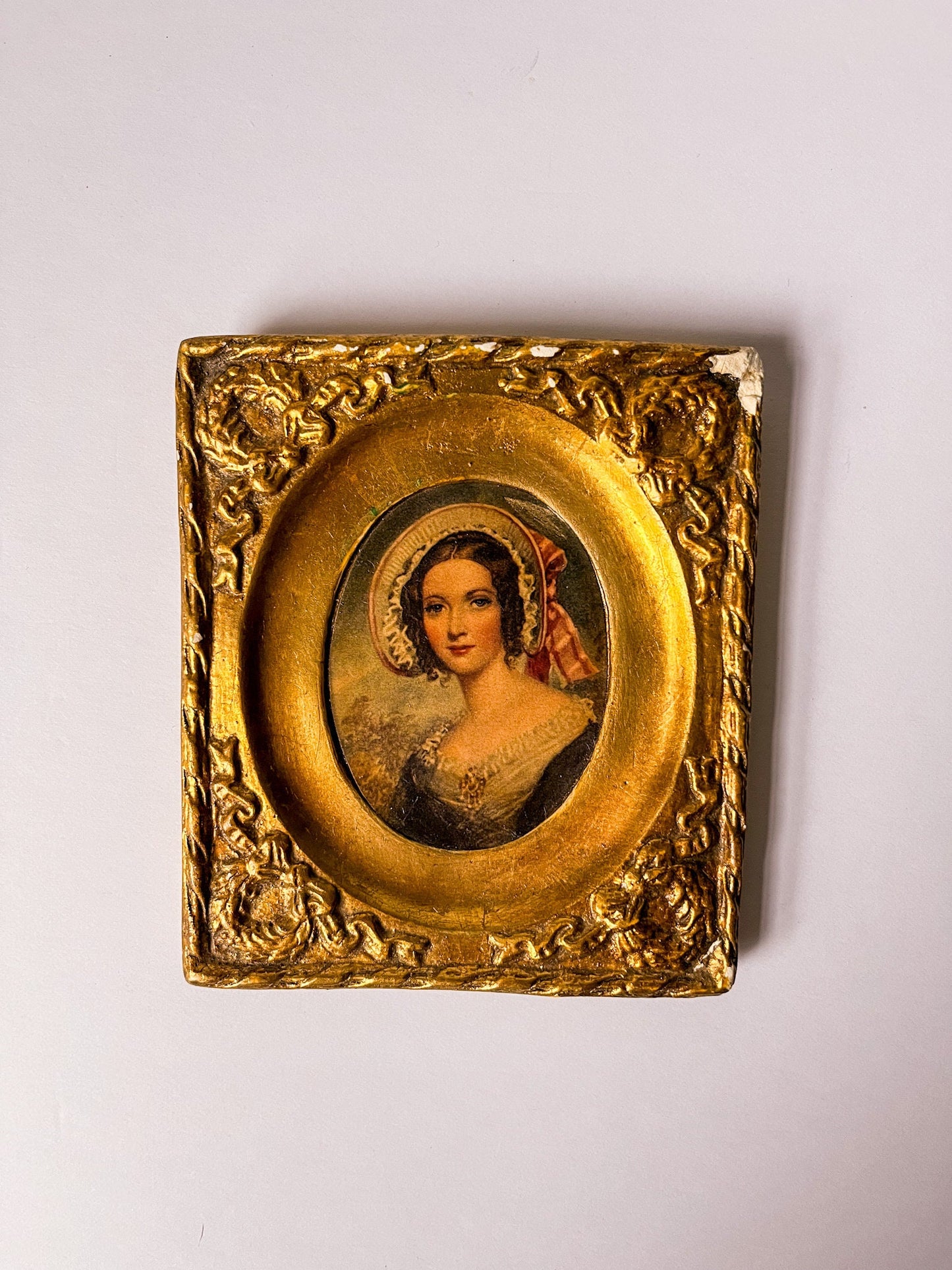 Antique Miniature Portrait in Gold Plaster Frame