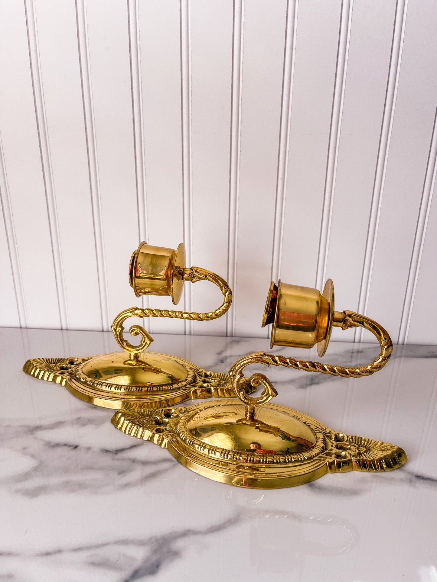 Pair of Vintage Brass Candleholder Sconces