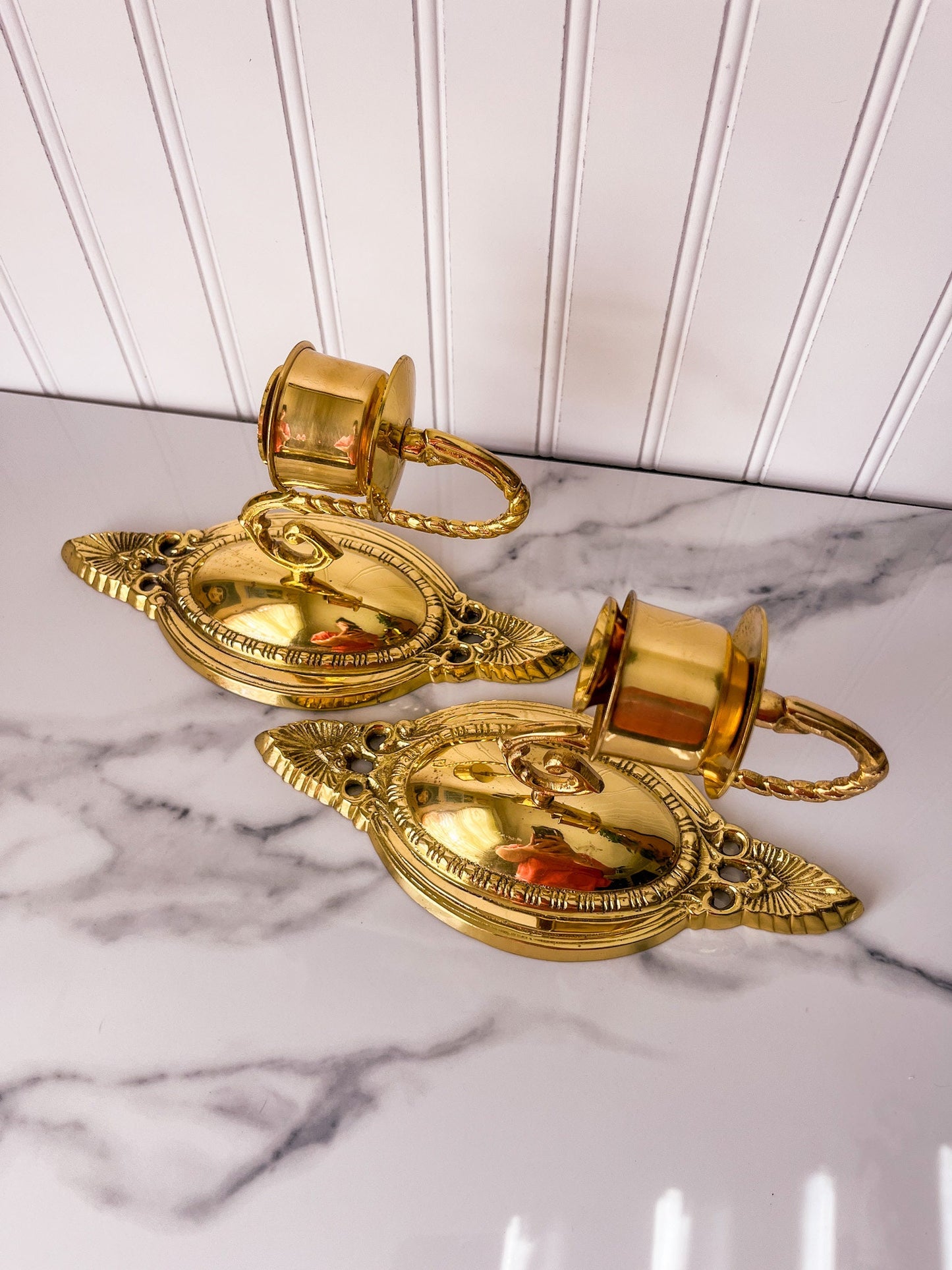 Pair of Vintage Brass Candleholder Sconces