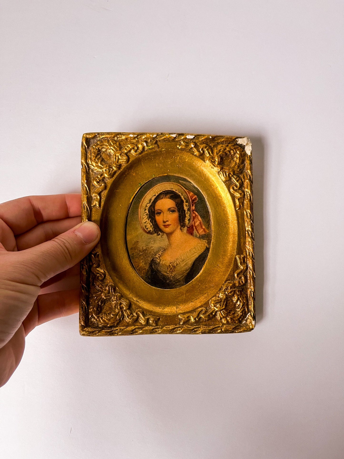 Antique Miniature Portrait in Gold Plaster Frame