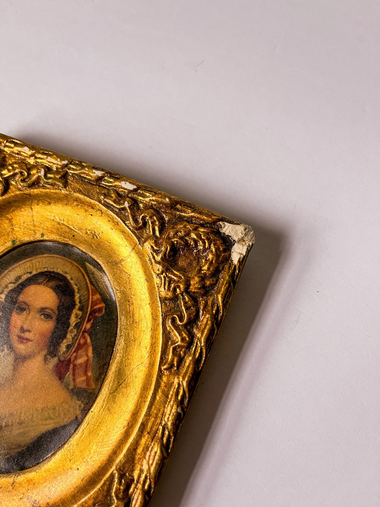 Antique Miniature Portrait in Gold Plaster Frame