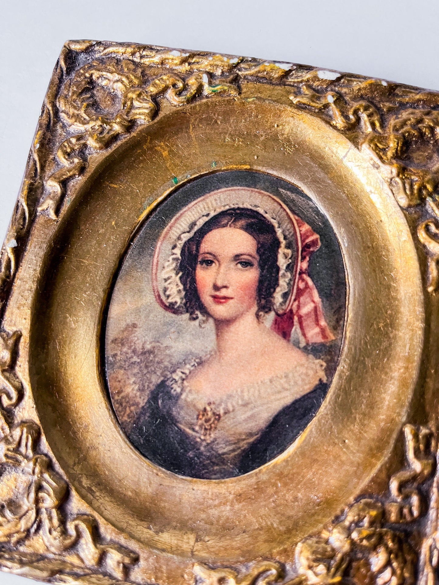 Antique Miniature Portrait in Gold Plaster Frame