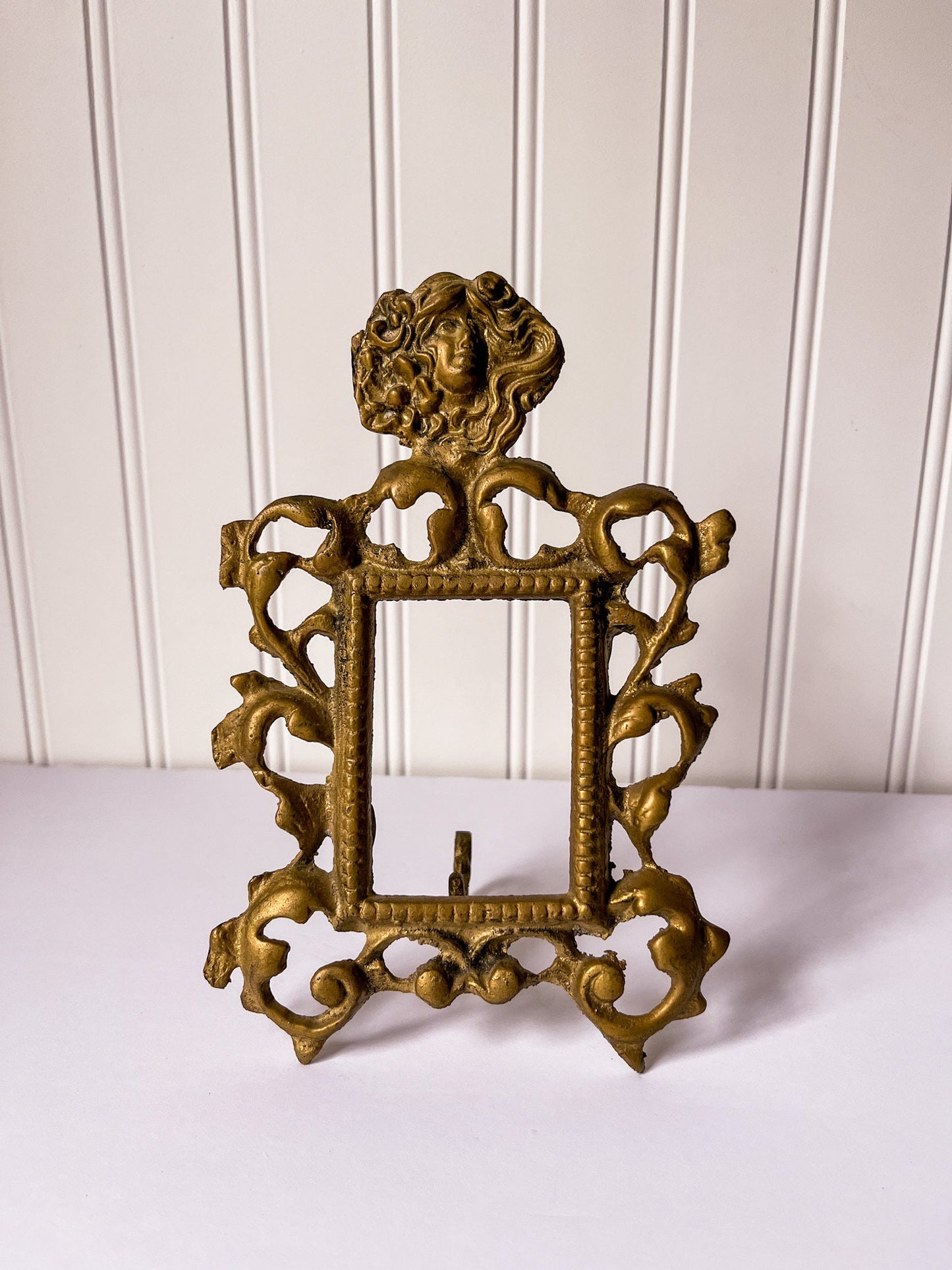 Antique Victorian Brass Frame, Art Nouveau, Rococo Style