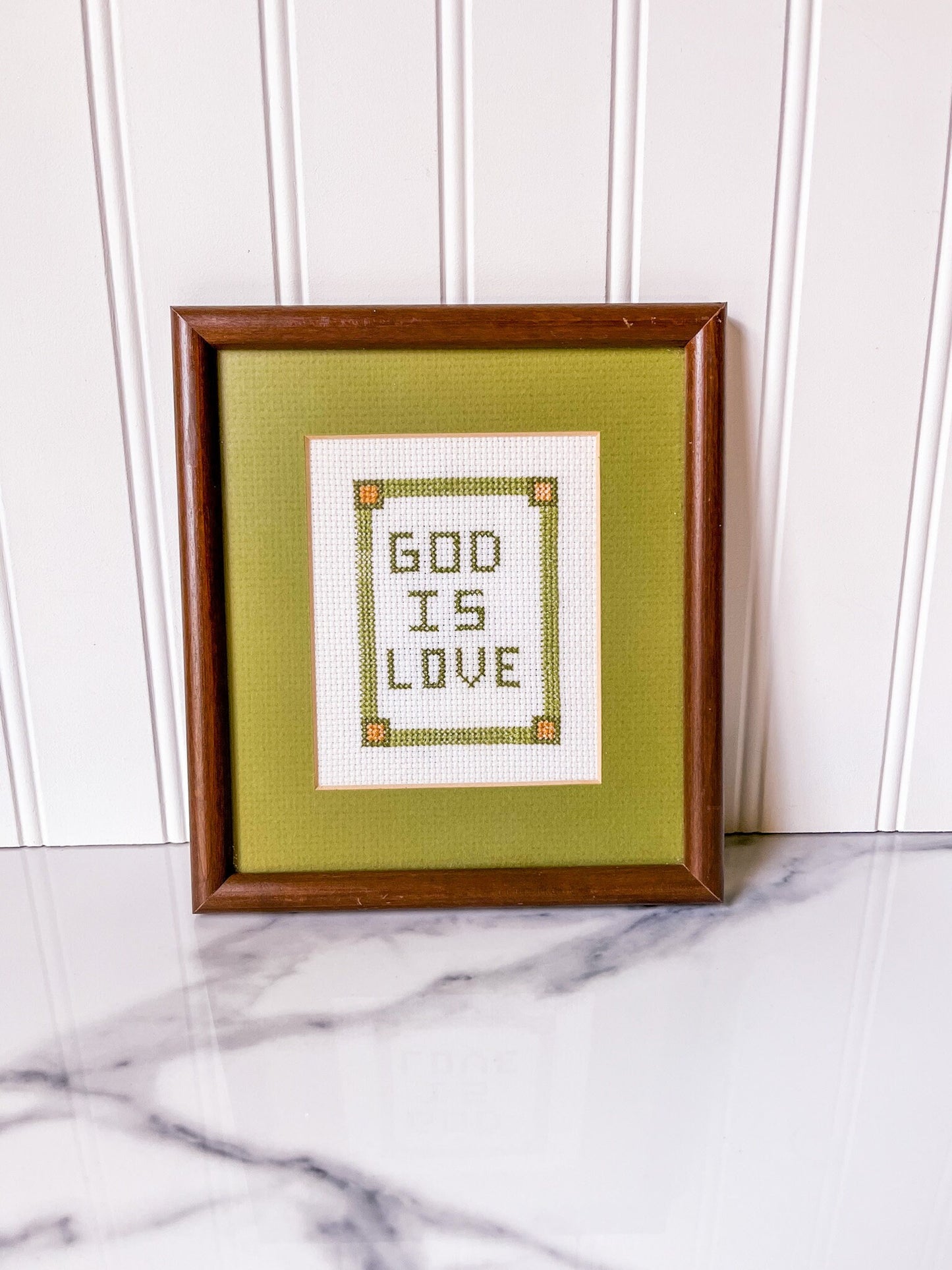 Vintage Framed God Is Love Cross Stitch