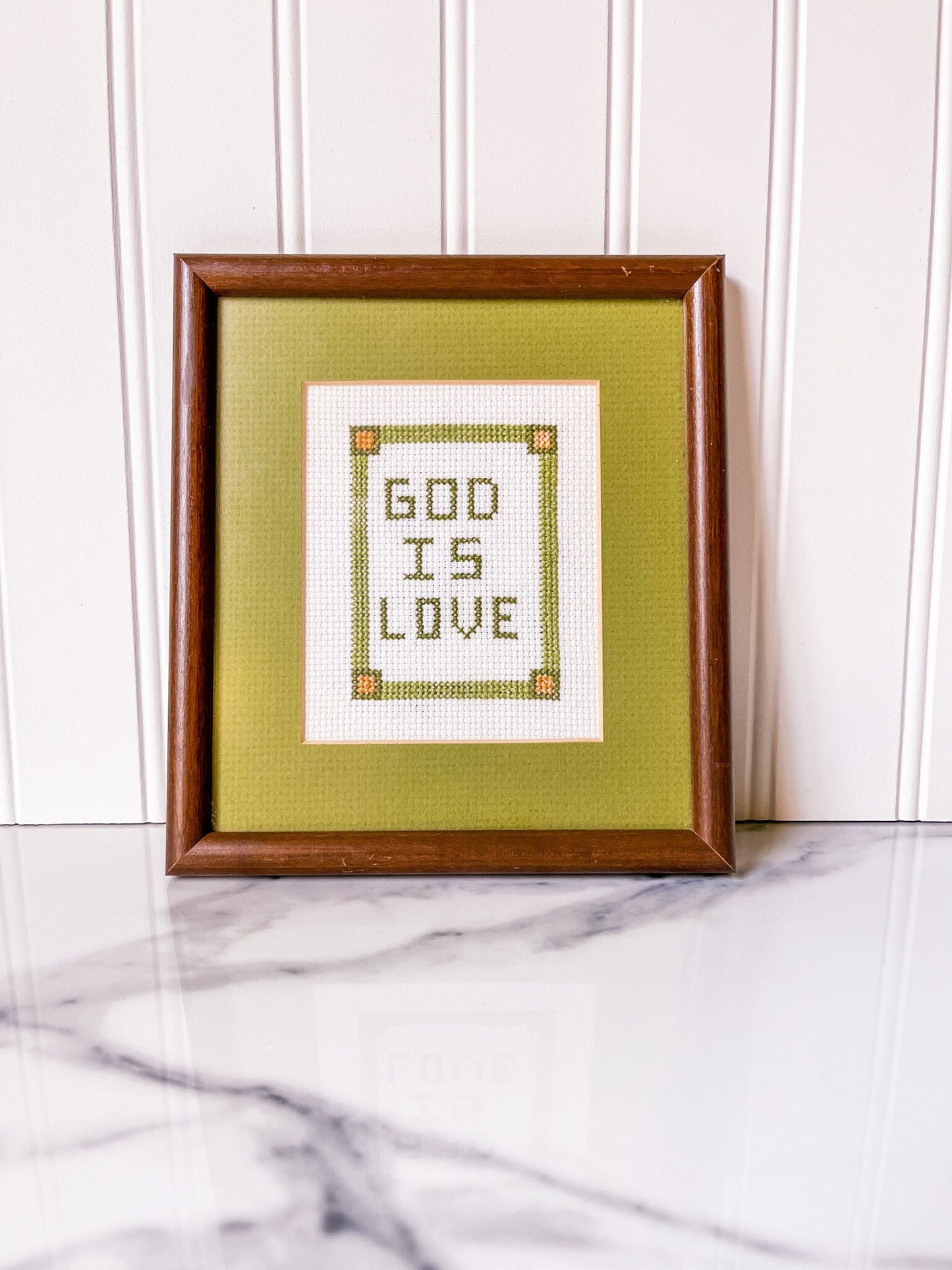 Vintage Framed God Is Love Cross Stitch