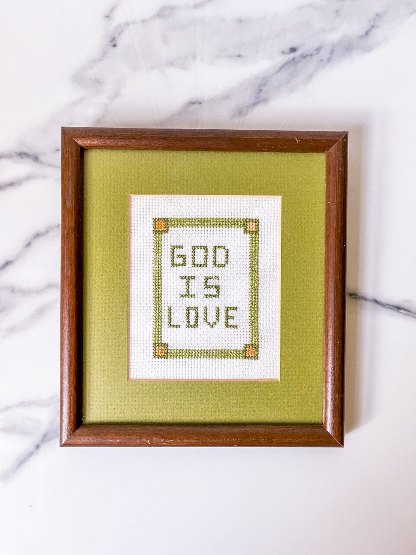 Vintage Framed God Is Love Cross Stitch