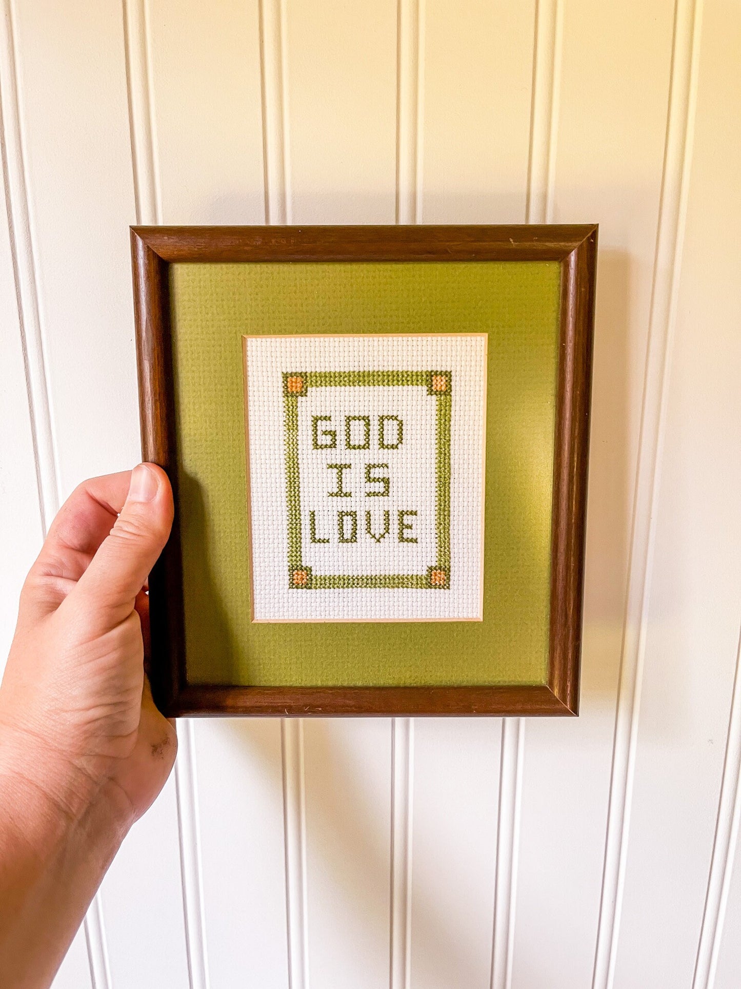 Vintage Framed God Is Love Cross Stitch