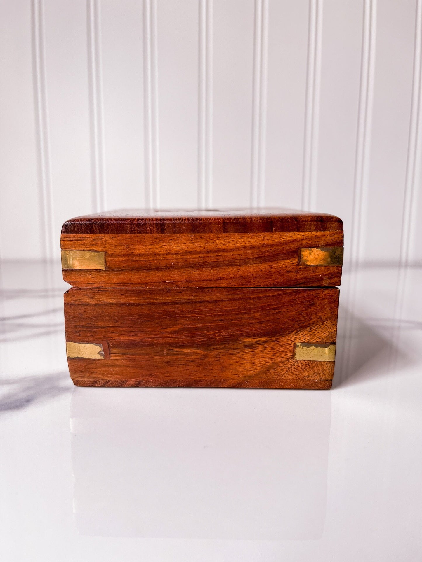 Vintage Brass Inlaid Wood Nautical Box with Anchor